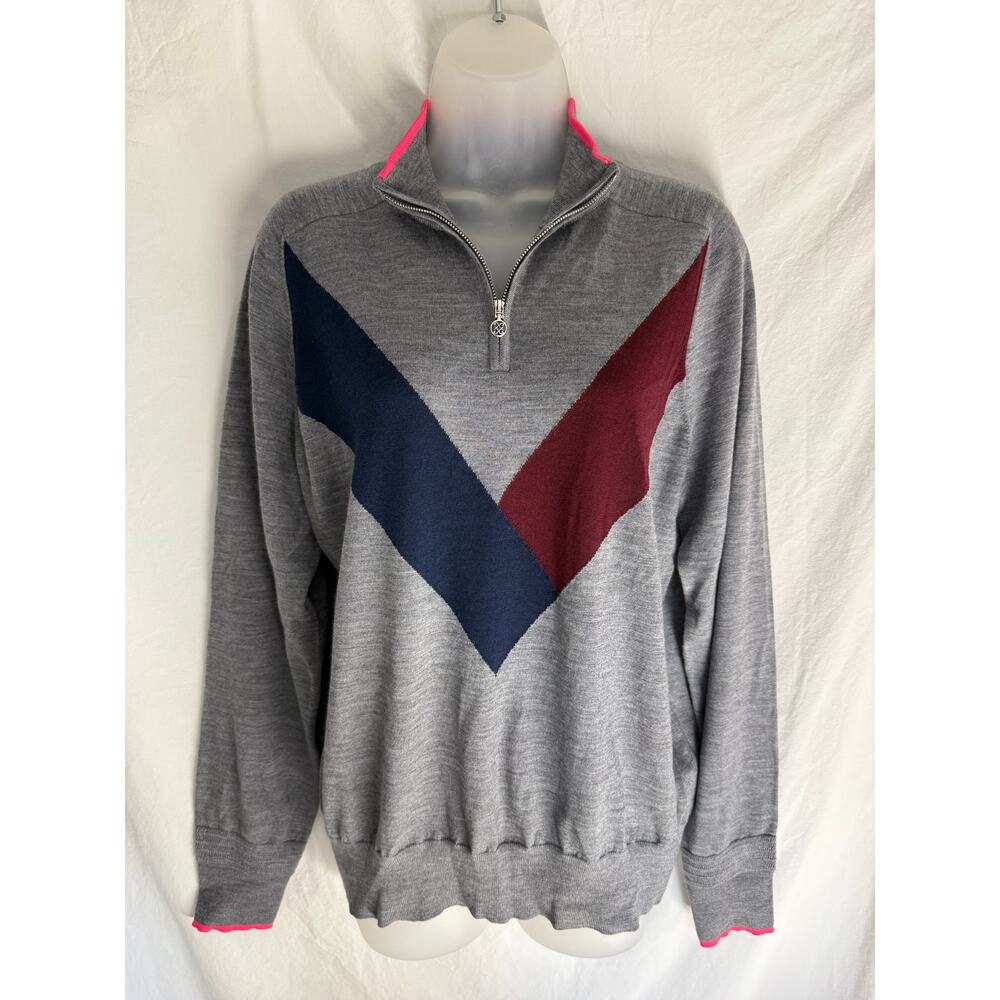 G/FORE Women’s Golf Quarter Zip Pullover Wool Grey w/ Pink V Size XL